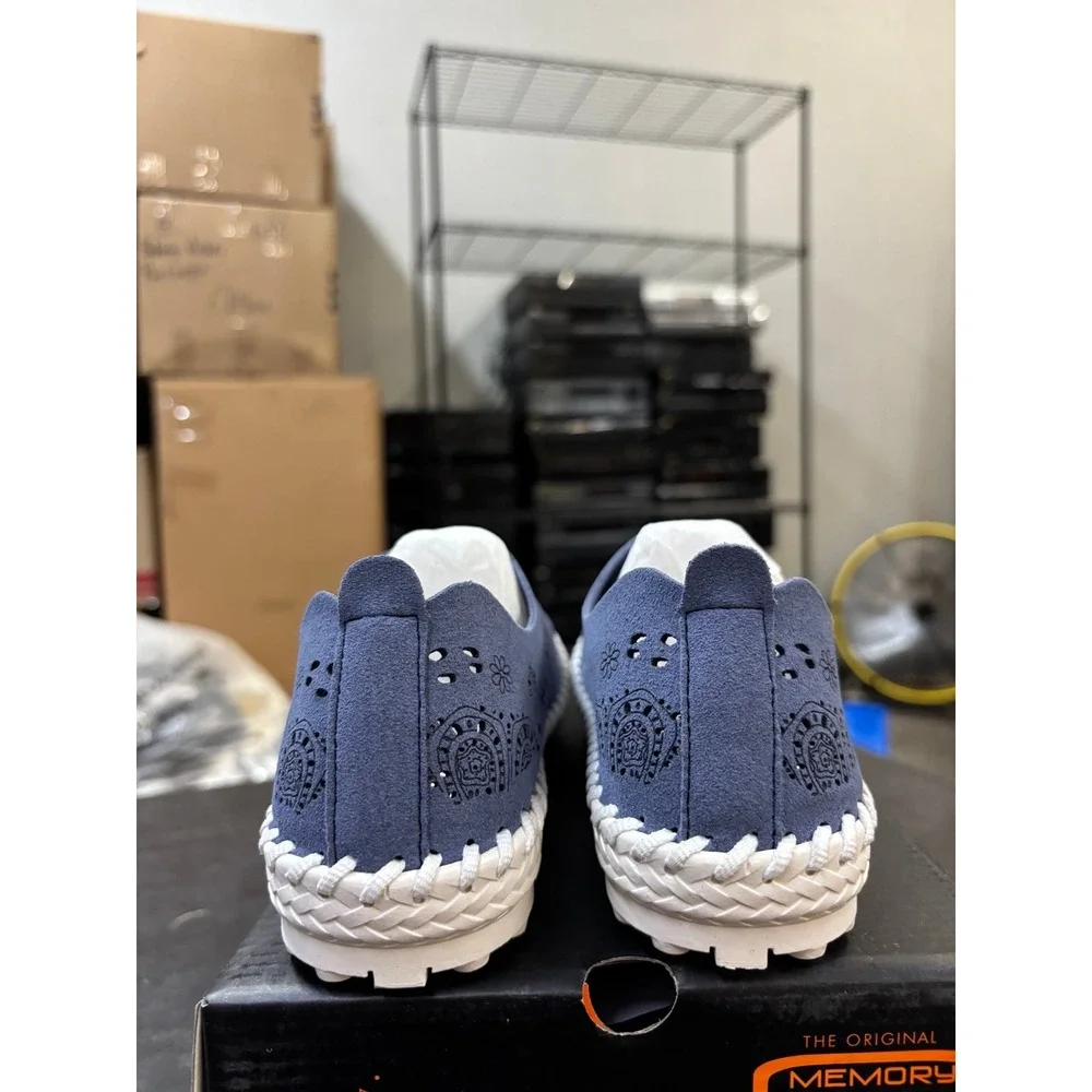 Bernie Mev TW09 Navy Laser Cut Floral Memory Foam Slip On Sneakers 37 US 6